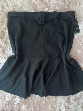 NY&C Black Midi Peplum Skirt with Belt XL NWT